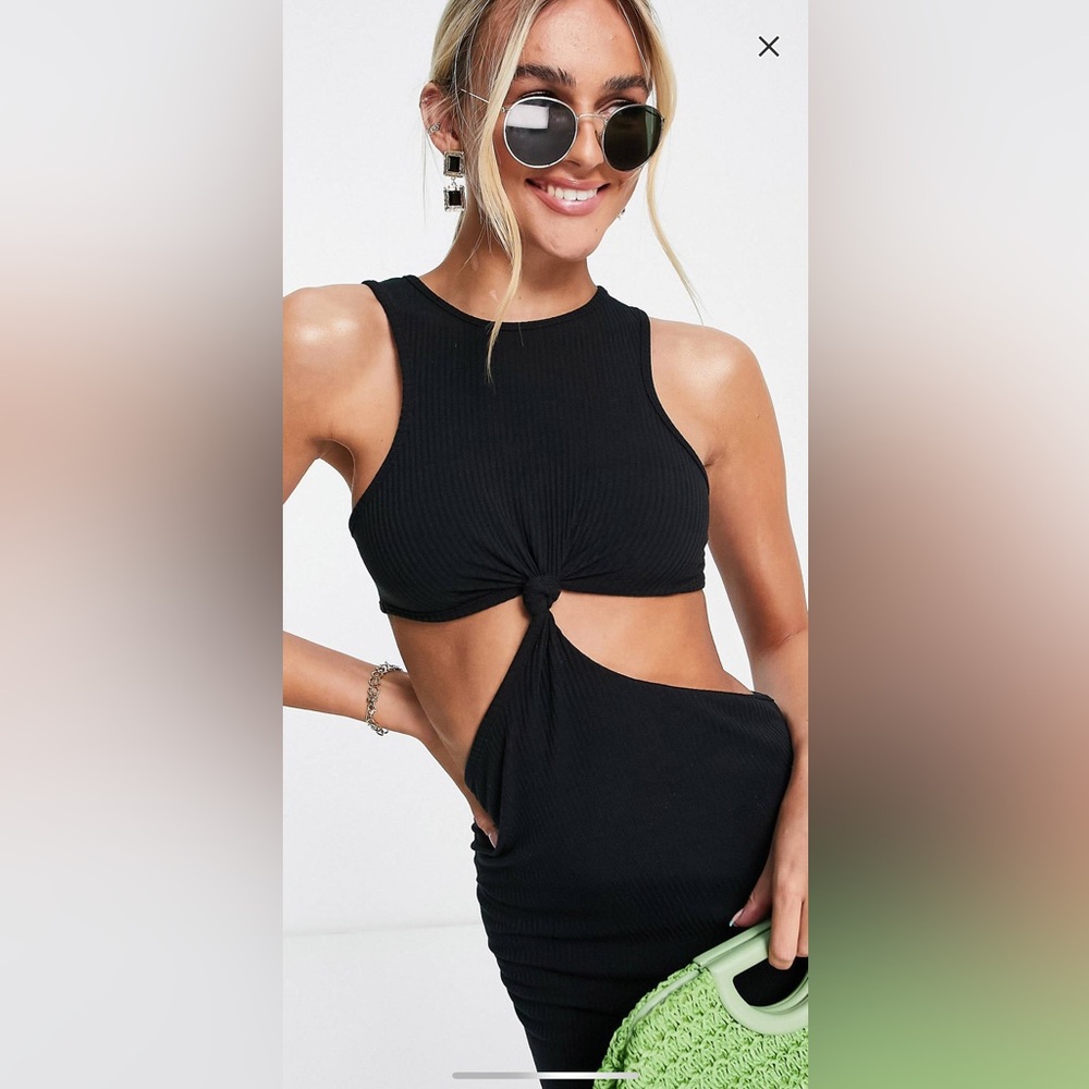 Miss Selfridge rib cut out dress in black